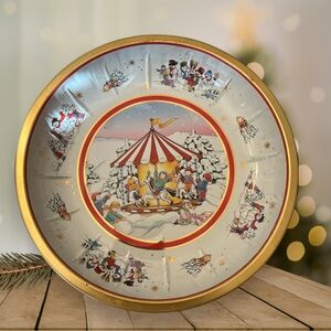 Vtg colorful christmas litho tin serving Cookie Candy platter Dish set w Germany